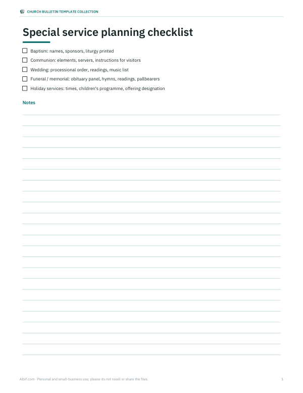 Preview of Printable Special Service Planning Checklist