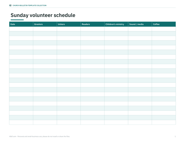 Preview of Printable Church Volunteer Schedule
